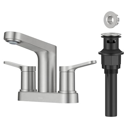 KRAUS Indy Centerset Bathroom Faucet in Spot-Free Brushed Nickel with 2 Handles, Pop Up Drain and Supply Lines, FUS-14102SFBN - color: Spot Free Brushed Nickel, style: Centerset