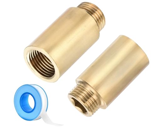 Shower Head Extension Arm, 2 Pack Brass G1/2 Male to G1/2 Female Thread 50mm Length Pipe Fitting Coupler Copper Shower Head Extender with 8M PTFE Pipe Sealant Tape - style: 50mm