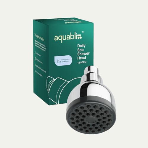 Aquabliss TurboSpa High-Pressure Shower Head - Chrome | 3-inch high-pressure shower head with 42-nozzle wide spray and flow restrictor. Twist-on install, no tools needed.