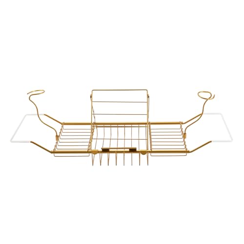 Expandable Bathtub Caddy Tray with Wine Holder & Reading Rack, Bronze | Adjustable 20"-38" fits most tubs,Includes Soap Dish Wine Holder and Laptop Reading Rack,Bathtub Tray for Home - color: Bronze