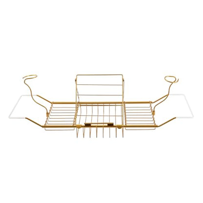 Expandable Bathtub Caddy Tray with Wine Holder & Reading Rack, Bronze | Adjustable 20"-38" fits most tubs,Includes Soap Dish Wine Holder and Laptop Reading Rack,Bathtub Tray for Home - color: Bronze