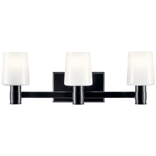 Kichler Adani 3-Light Bathroom Vanity Light, Black | Modern vanity light with opal glass for bathrooms and powder rooms (24" x 8.25"), 55176BK - color: Black, size: 24"