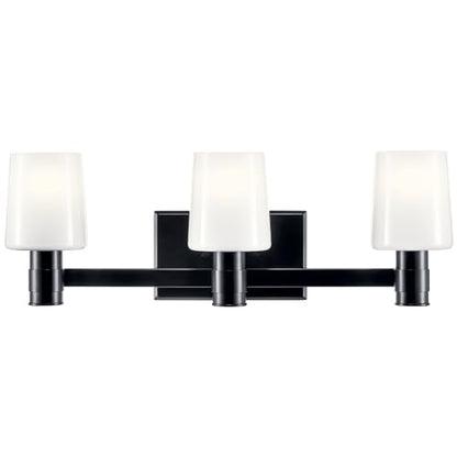 Kichler Adani 3-Light Bathroom Vanity Light, Black | Modern vanity light with opal glass for bathrooms and powder rooms (24" x 8.25"), 55176BK - color: Black, size: 24"