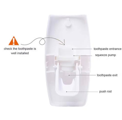 ABBEYLINK Automatic Toothpaste Dispenser with 5-Slot Toothbrush Holder, Wall Mounted Bathroom Storage Rack Set, Plastic