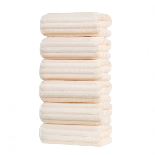 ZVH Hand Towels for Bathroom 6pcs 14X29.5inch,Quick Dry Microfiber,Super Soft,Hand Towels with Hanging Loops for Spa,Kitchen,Hotel (Beige, Set of 6) - color: Beige