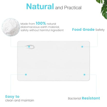 Large Diatomite Stone Bath Mat, 30" x 17" White | Premium Non-slip Natural Diatomaceous Earth Bathtub Fast Drying Mats for Bathroom Floor