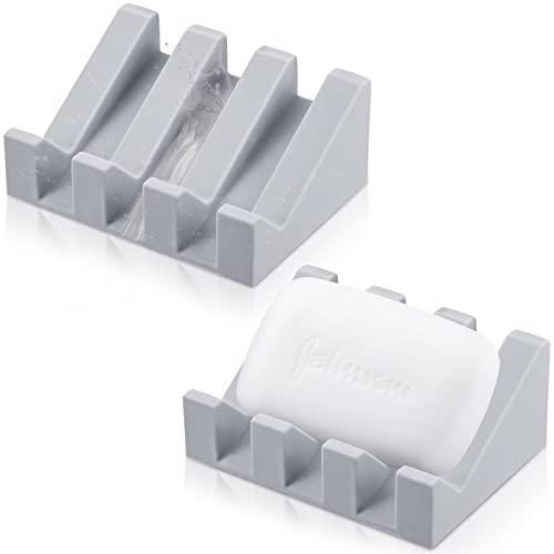 2 Pieces Silicone Soap Dish Self Draining Soap Dish Shower Waterfall Bar Soap Holder Tray with Drain Soap Saver for Kitchen Bathroom Accessories (Light Grey) - color: Light Grey