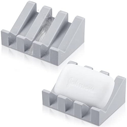 2 Pieces Silicone Soap Dish Self Draining Soap Dish Shower Waterfall Bar Soap Holder Tray with Drain Soap Saver for Kitchen Bathroom Accessories (Light Grey) - color: Light Grey