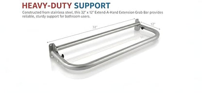 Extend-A-Hand Folding Grab Bar Extension 32" | Heavy-Duty Stainless Steel Wall-Mounted Bathroom Safety Bar for Shower, Toilet & Bathtub - color: Stainless Steel, size: 32x12 inches