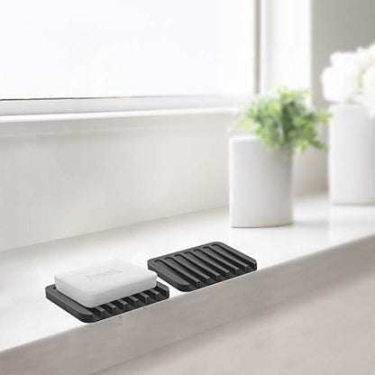 3Pack Anwenk Soap Dish for Shower Waterfall Soap Holder Soap Tray Soap Saver Drainer Flexible Silicone for Shower/Bathroom/Kitchen/Counter Top,Keep Soap Bars Dry Clean,Easy Cleaning-Black