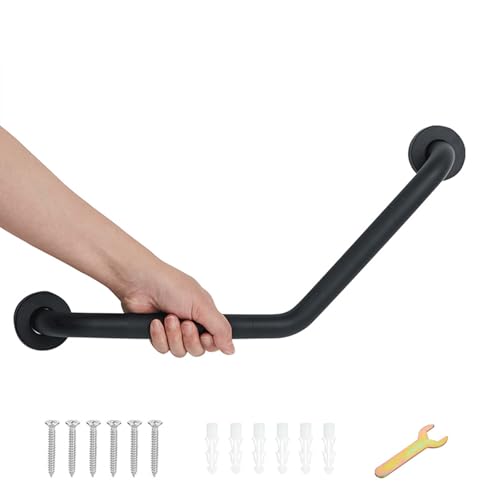 Bathroom Grab Bar, 20 Inch Angled Grab Bar with Anti-Slip Knurled Grip, Matte Black Stainless Steel Bath Balance Bar, Wall Mount Safety Hand Rail Support, Handicap Elderly Senior Assist Bath Handle - color: Matte Black