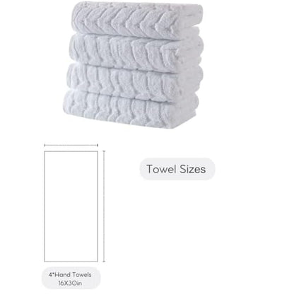 BAGNO MILANO Turkish Cotton Bath Towels, Hand Towels - Soft Plush Jacquard Collection - Highly Absorbent Towel Set (White, 4 Pcs Hand Towel Set) - color: White, size: 4 pcs Hand Towel Set