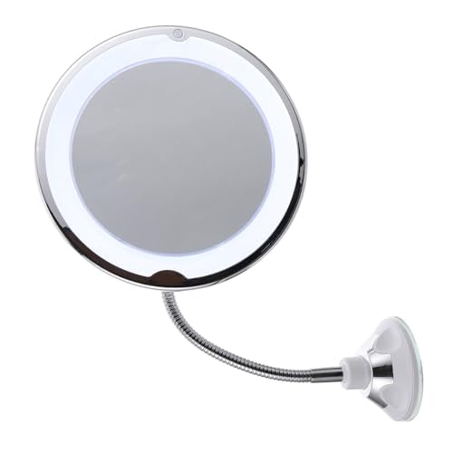 Mobestech Magnifying Vanity Mirror with LED Light and Rotating Suction Cup for Bathroom and Desktop Viewing Angle Makeup Mirror for Precise Eye Makeup and Personal Care