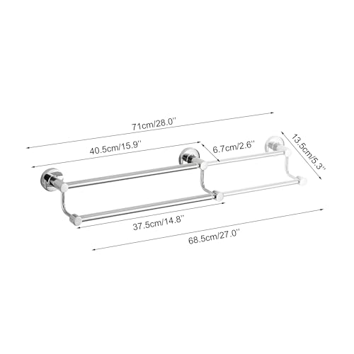 Adjustable Double Towel Racks for Bathroom 15 to 26.5 Inch Towel Bar, Expandable Bright Chrome Double Bath Towel Holder, Wall Mount with Screws Towel Bar Rod - color: Double Rack-polished
