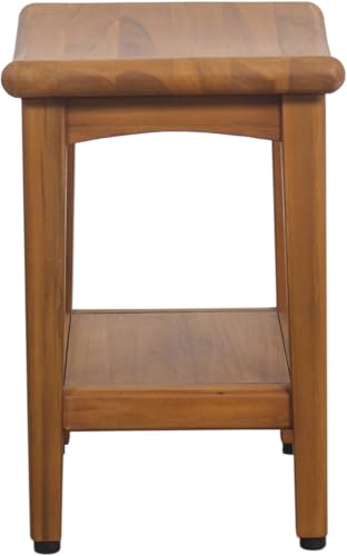 18" Sumba-Bjon Solid Top Teak Shower Bench with Shelf | Durable, Water-Resistant Teak, Shower Chair & Shaving Foot Rest, Indoor/Outdoor Use