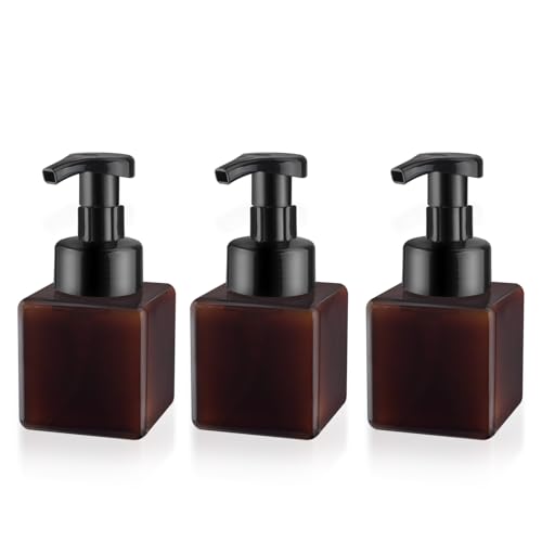 3 Pack Foaming Soap Dispenser Empty Plastic Foam Pump Bottle Refillable Foam Soap Bottle Dispenser for Shampoo Liquid Soap Face Wash (Brown, 250ml/8.3oz) - color: Brown, size: 250 ml