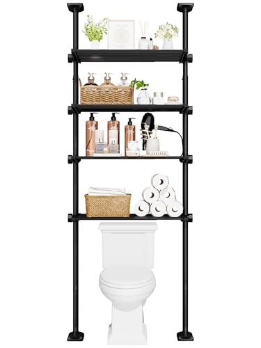 Bonpally Over The Toilet Storage Shelf, 4-Tier Adjustable Bathroom Organizer, No Drill Tension Mounted Shelves, Space-Saving Bathroom Cabinet Rack Above Toilet for Small Rooms, Black - color: Black