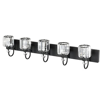 Ralbay Modern Crystal Black 5-Light Bathroom Vanity Light, Matte Black Crystal Bath Wall Light Fixtures - color: Round-Black, size: 5-light