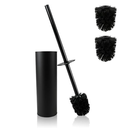 Stainless Steel Toilet Brush,Toilet Bowl Brush and Holder Set,Scratch Resistant Stainless Steel Toilet Brush with Long Handle,Toilet Cleaners with Replacement Head & Removable Inner Bowl,Space Saving - color: Black-set2