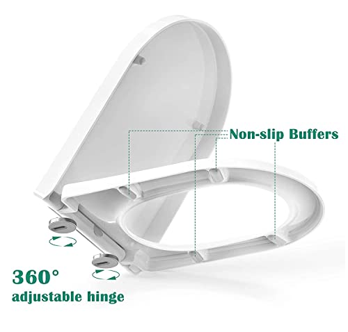 White Round Toilet Seat with Soft Close & Non-Slip Bumpers, Easy Installation, Quiet-Close Design, Fits Round Front Toilets