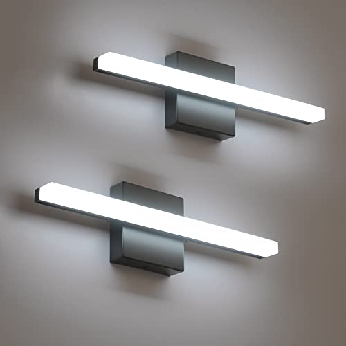 Modern Black Bathroom Vanity Light Fixtures Over Mirror Gentle Shadow Free,16Inch 9W Small Wall Lighting Bars for Sink Restroom Cool White 6000K Lámparas para Baños Sobre Espejo 2 Pack - color: 6000K-Not Dimmable, size: 16inch-2 pack