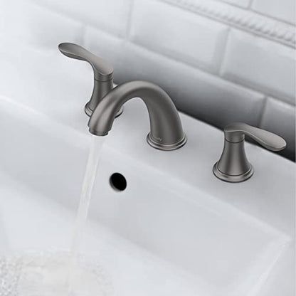 Bathroom Sink Faucet, Faucet for Bathroom Sink, Widespread Gun Grey Bathroom Faucet 3 Hole with Plastic Pop-Up Drain and cUPC Lead-Free Hose - (Gun Grey 2 Packs) - color: Gun Grey, size: 8 inch 2 packs