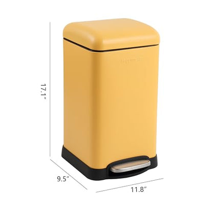 happimess Betty Retro Mini 3.2 Gal Step Trash Can, Daffodil Yellow | Soft-Close Lid, Removable Liner, Iron, Hands-Free Pedal, Satin Finish, Non-Skid Base, Built-In Damper, Modern, Minimalistic - color: Daffodil Yellow