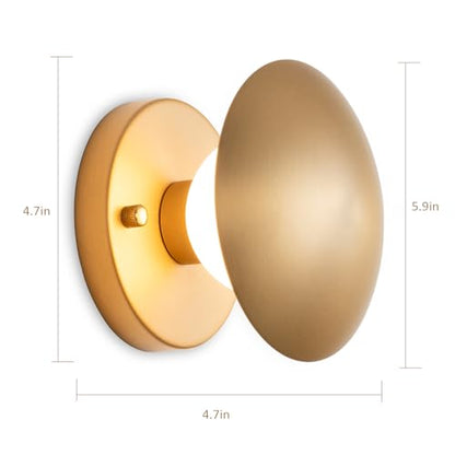 Modern Gold Mushroom Wall Sconces, Globe Spherical Wall Lamp | Mid Century, Small Brass Vanity, Single Ball Lights Fixture, Contemporary Milk Glass - color: Gold, size: 1 Heads