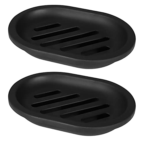 Topsky Soap Dish for Shower, 2pcs Soap Dishes Soap Savers for Bar Soap, Soap Bar Holder Shower with Drip Tray, Plastic Soap Holders with Drain for Kitchen Sink, Easy to Clean, Keeps The Soap Dry - color: Black
