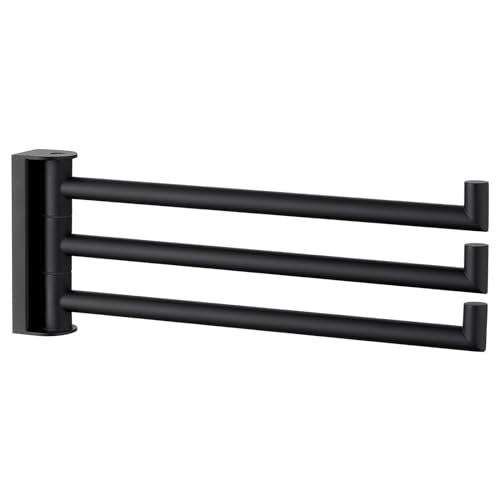 Angle Simple Kitchen Towel Rack, Swivel 3 Bars, Matte Black, 9.84" | SUS304 Stainless Steel Hand Towel Holder for Bathroom Laundry Wall, Foldable Arms Washcloth Hanger, Screws Mounted - color: Matte Black