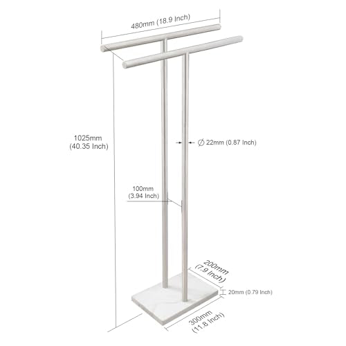 EADOT 40.3 Inch Standing Towel Rack Bath Sheet Holder with Marble Design Base for Bathroom Floor 2 Tier Towel Holder Stand 304 Stainless Steel Brushed Nickel(Same Height) - color: Brushed