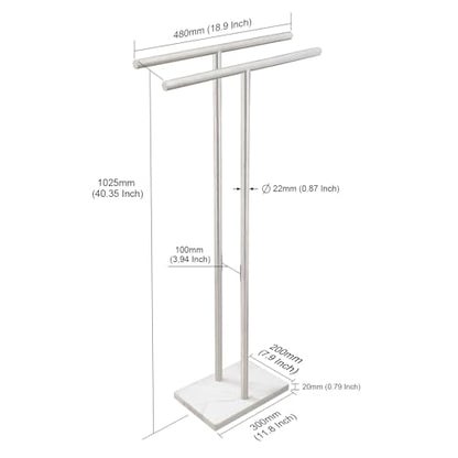 EADOT 40.3 Inch Standing Towel Rack Bath Sheet Holder with Marble Design Base for Bathroom Floor 2 Tier Towel Holder Stand 304 Stainless Steel Brushed Nickel(Same Height) - color: Brushed