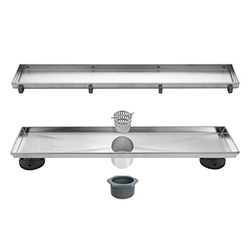 Neodrain 18" Brushed Linear Shower Drain,2-in-1 Flat& Tile Insert Cover | 304 Stainless Steel,Fast Drainage, Durable,Rectangle Shower Floor Drain with Adjustable Feet,Hair Strainer,Fits Bathrooms - color: Stainless Steel, size: 18 In