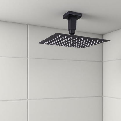 Straight Shower Arm with Flange, Ceiling Mount 3" Pipe, Matte Black | Square, Neck Replacement, For High Pressure Rain Shower Head, 1/2"NPT, G1/2 - color: Square Matte Black 3 Inch