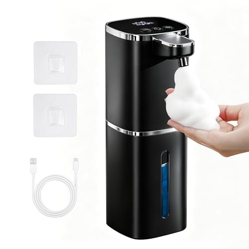Automatic Foaming Soap Dispenser Touchless, USB Rechargeable | Smart Hand Soap Dispenser, 9-Level Adjustable, 13.5oz/400mL,IPX5 Waterproof, Wall/Tabletop Kitchen Bathroom, Black - color: Black, style: Foam