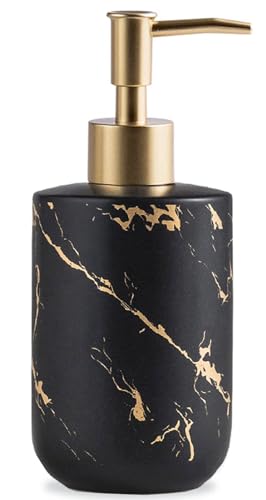 Soap Dispenser Black and Gold,300ml/10 Oz Luxurious Hand Soap Bottle with Plastic Pump Gold,Ceramic Liquid Soap Dispenser for Bathroom, Kitchen, Dish Soap,Lotion,Liquid Soap - color: Black
