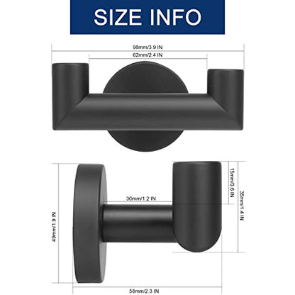 NearMoon Bathroom Double Towel Hook- SUS304 Stainless Steel Robe Towel Holder, Heavy Duty Double Coat Hook for Bathroom Livingroom Kitchen Wall Mounted (Matte Black-U, 2 Pack) - style: Matte Black-U