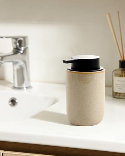 BosilunLife Lotion Pump Dispenser for Bathroom, Kitchen, Countertop | Hand Soap Dispenser Bathroom Ceramic Dish Liquid Soap Dispenser (Greige with Speckle, Liquid Pump) - color: Greige
