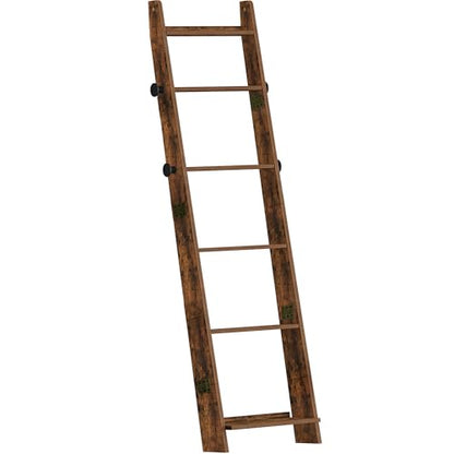 Hzuaneri Blanket Ladder, Decorative Quilt Rack with 4 Removable Hooks | 6-Tier Blanket Ladder Shelf for Bedroom Living Room, Rustic Brown BR30601X - size: 5.6"D x 17"W x 66.7"H