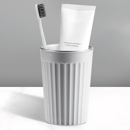 Toothbrush Cup Holder for Bathroom,Reusable Stainless Steel Bathroom Cup | 3"x4.5" Unbreakable White Bathroom Tumbler Cup ,300ml Easy To Clean Striated Mouthwash Cup - color: Gray