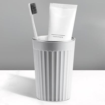 Toothbrush Cup Holder for Bathroom,Reusable Stainless Steel Bathroom Cup | 3"x4.5" Unbreakable White Bathroom Tumbler Cup ,300ml Easy To Clean Striated Mouthwash Cup - color: Gray