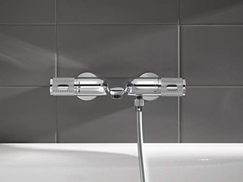 GROHE Precision Feel | Exposed Thermostatic Bath Mixer Valve | Cool Touch | Wall Mounted | Safety Button at 38°C | Knurl Grip | Diverter: Bath/Shower | Less Water & Perfect Flow | Chrome | 34788000
