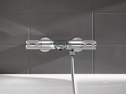 GROHE Precision Feel | Exposed Thermostatic Bath Mixer Valve | Cool Touch | Wall Mounted | Safety Button at 38°C | Knurl Grip | Diverter: Bath/Shower | Less Water & Perfect Flow | Chrome | 34788000