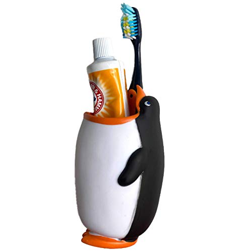 Kids Toothbrush Holder Toothbrush Organizer – Durable Silicone Animal Tooth Brush Holder – Easy to Clean Toothbrush and Toothpaste Holder – Toothbrush Holders for Bathrooms by Lily’s Home [Penguin] - color: Penguin