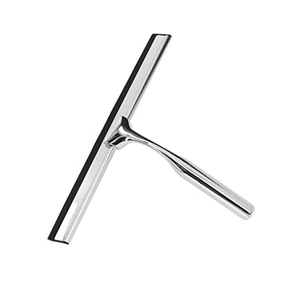 Stainless Steel Glass Squeegee, Window Squeegee Water Blade for Shower Doors Mirrors Tiles, Rust - Proof Rubber Edge Squeegee with Suction Cup Holder for Home Bathroom