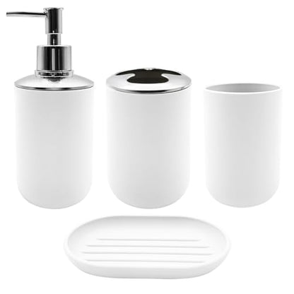 Bathroom Accessory Set, 4 pcs Shatter-Resistant Resin Bathroom Accessories Set Include Lotion Soap Dispenser Toothbrush Holder Soap Dish Modern Bathroom Decor, Gift for Home (White 4pcs) - style: White 4pcs