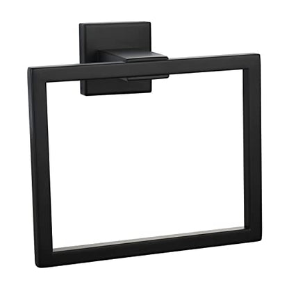 Black Hand Towel Holder Stainless Steel Square Towel Ring for Bathroom Wall Mount, SBH239B - color: Black