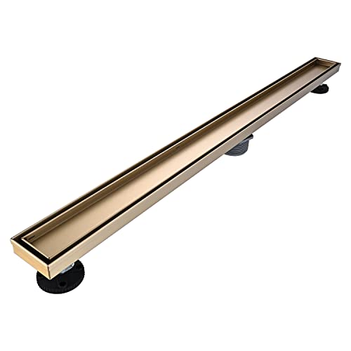 AVSIILE Linear Shower Floor Drain, Brushed Gold 36 Inch 304 Stainless Steel Bathroom Drains Kit, Rectangular Shower Trench Drain with Reversable Tile-in Pattern Drain Cover & Hair Catcher - color: Brushed Gold, size: 36 Inch