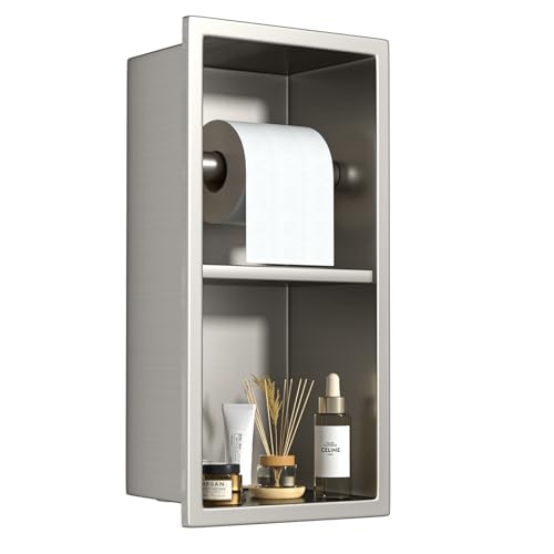Recessed Toilet Paper Holder, Stainless Steel Tissue Roll Holder Wall Mount for Bathroom Space Saving Design, in Wall Toilet Paper Dispenser Insert, Brushed Nickel - color: Brushed Nickel