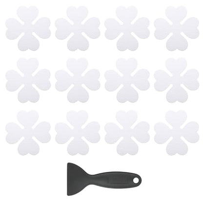 PATIKIL 12 Pcs Non Slip Bathtub Stickers, Anti Slip Shower Stickers with Scraper Bathroom Shower Floor Decals Four Leaf Shape Cute Treads Tubs, White - color: White